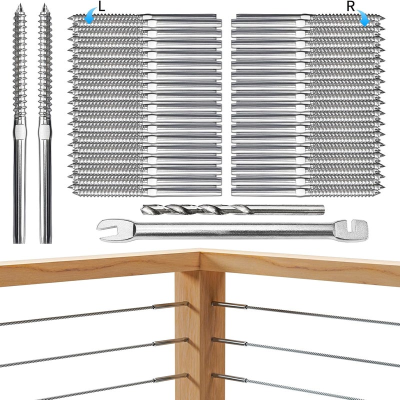 CELYND Swage Lag Screws for Cable Railing - 100 Pack T316 Stainless Steel Left and Right Handed Thread - 1/8" Cable Railing Hardware Kit for Deck Stair Wood Post Railing System - Image 1